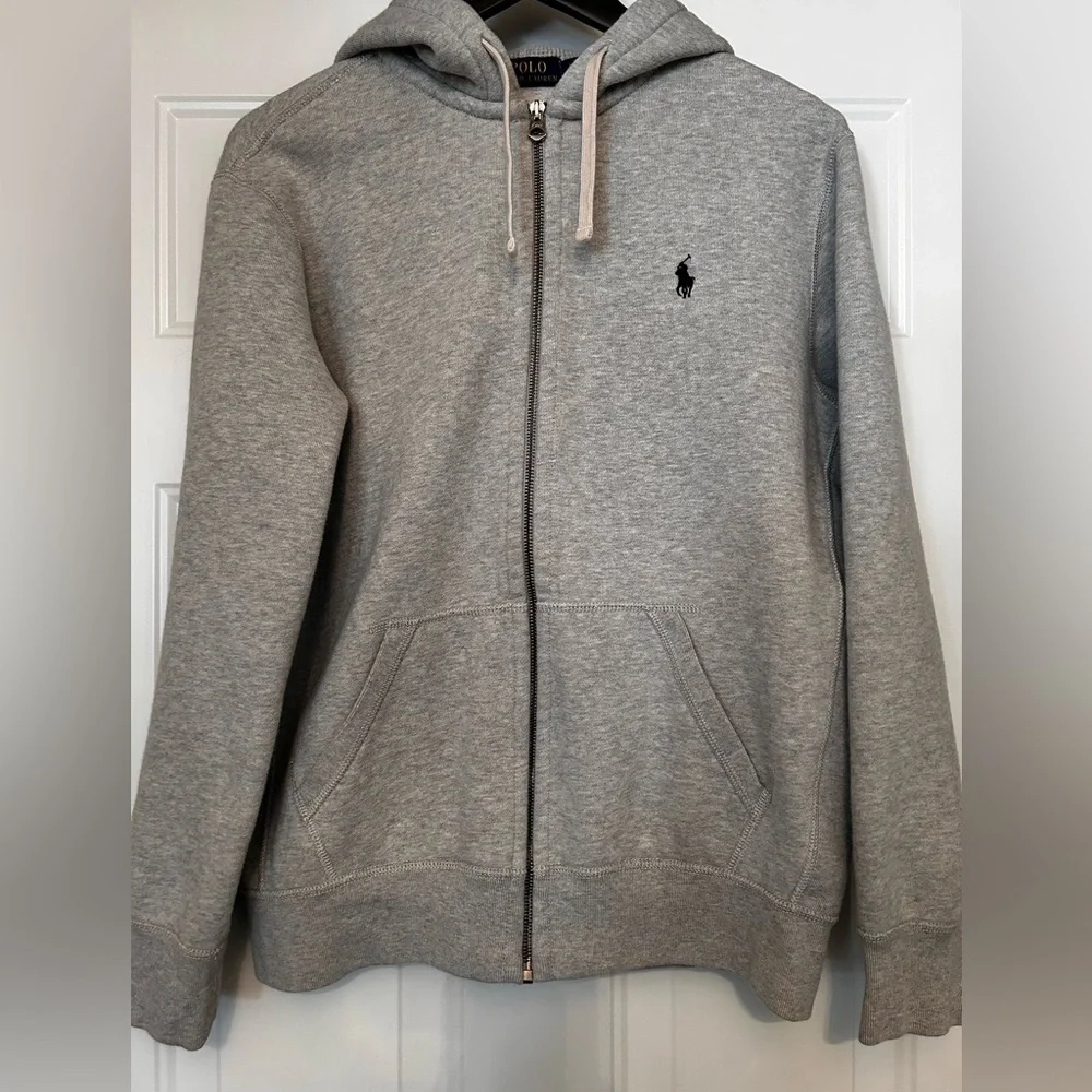 Polo Ralph Lauren Full-Zip Hoodie L NWOT Gray Double-Knit Fleece Casual Lounge
